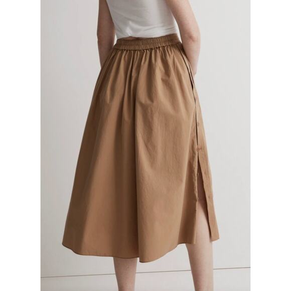 Madewell Signature Poplin Side Button 100% cotton tan Midi Skirt Size Small - Picture 1 of 9